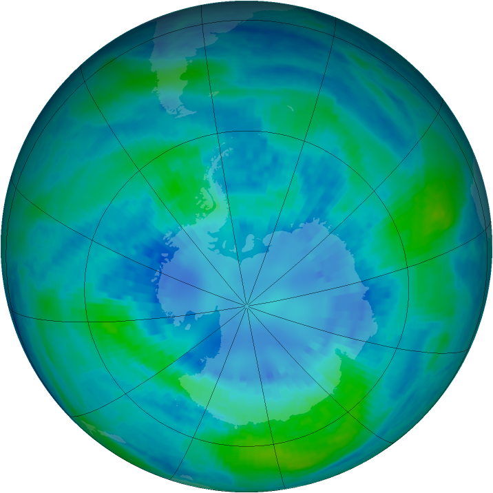 Antarctic ozone map for 09 April 2002